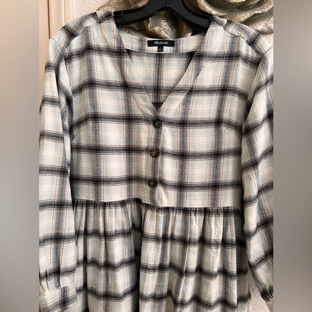 Flannel button-front midi dress